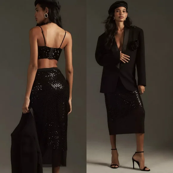 Anthropologie Sequin Netting Midi Skirt - Picture 2 of 9